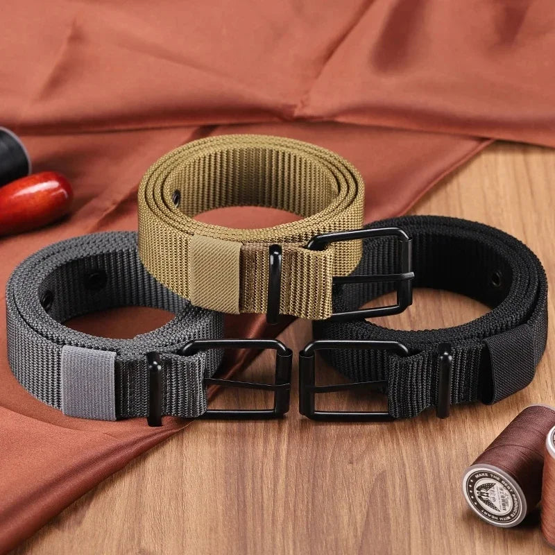 Men's Belt Porous Canvas Pin Buckle Leather Belt Outdoor Sports Belt Women's Trendy Eyelet Belt with Jeans Belt for Men Women