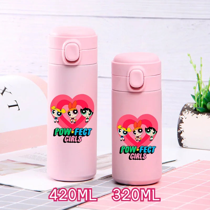320ml/420ml The Powerpuff Girls Portable Large Capacity Sport Water Bottle Children Drinking Cup Thermal Stainless Steel