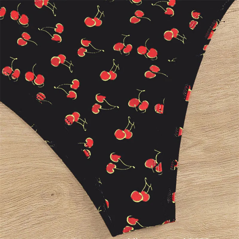 Sexy Cherry Print Swimsuits Women Push Up Bikinis Sets High Waist Swimwear Knotted Straps Bathing Suit Bathers Bikini 2024 Mujer