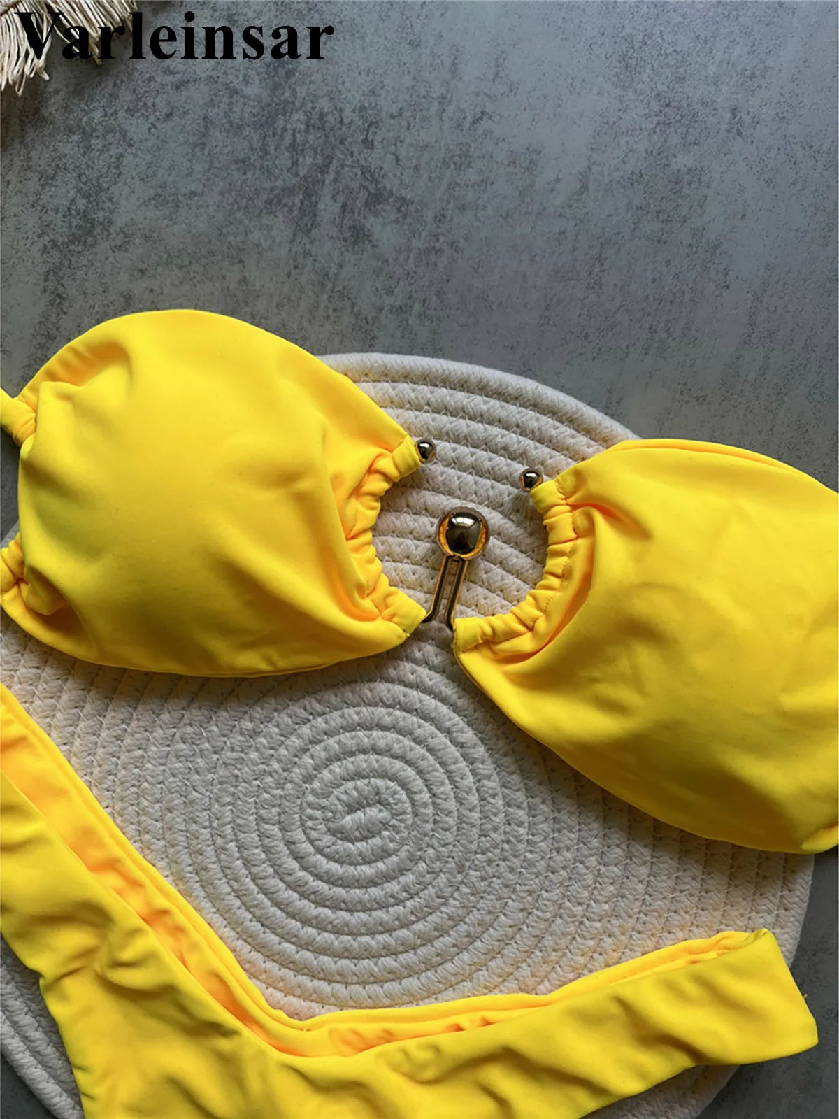 New Metal Ring Brazilian High Leg Cut Bikini Female Swimsuit Women Swimwear Two-pieces Bikini set Bather Bathing Suit Swim V6589