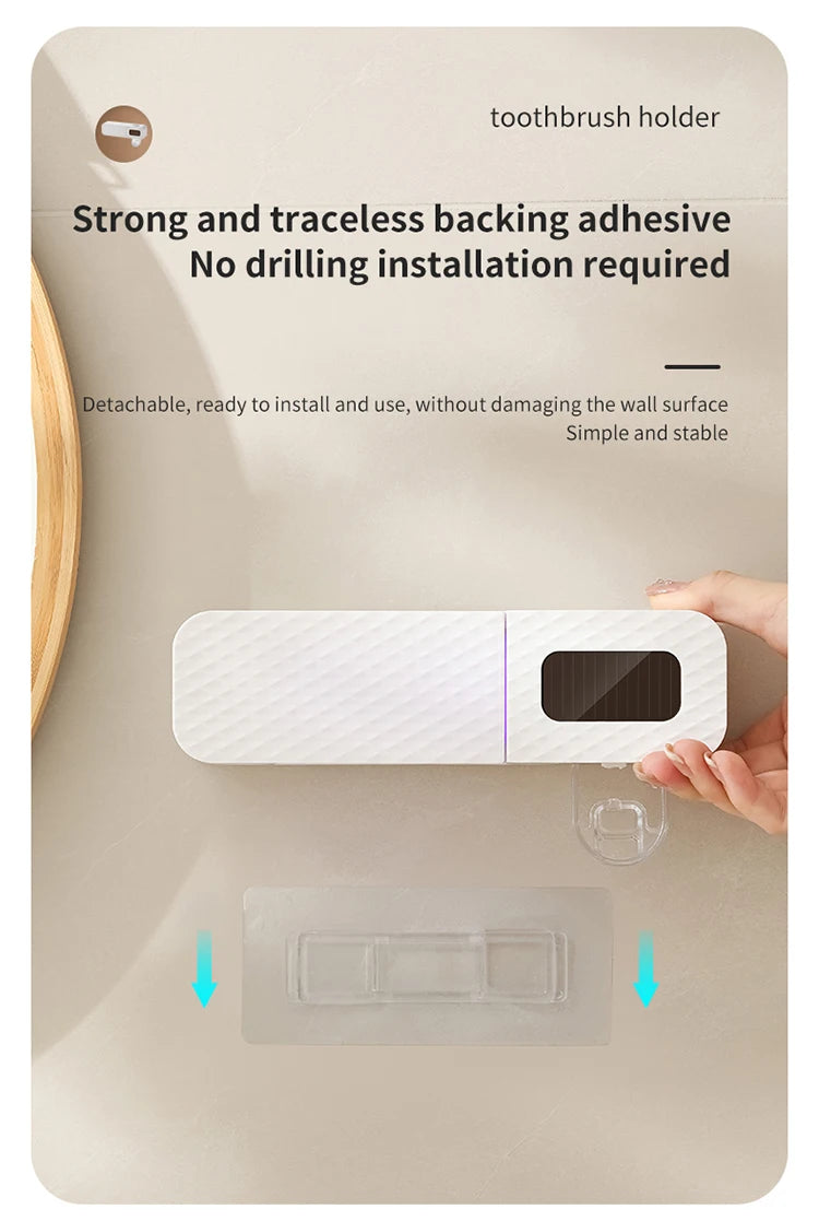 1 smart toothbrush rack wall mounted 3-slot toothbrush intelligent drying rack, toothpaste dispenser, household daily necessitie