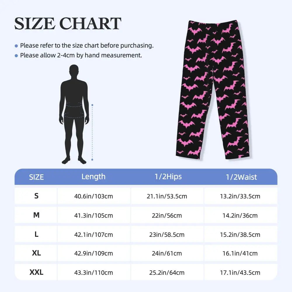 Custom Cute Spooky Halloween Bats Black And Purple Pajama Pants for Men Lounge Sleep Drawstring Sleepwear Bottoms with Pockets