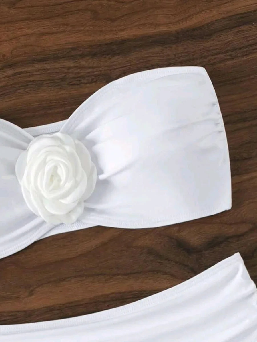 XS - L 3D Flower Bandeau Bikinis Female Swimsuit High Waist Bikini Women Swimwear Two-pieces Bikini Set Bathing Suit Swim Lady