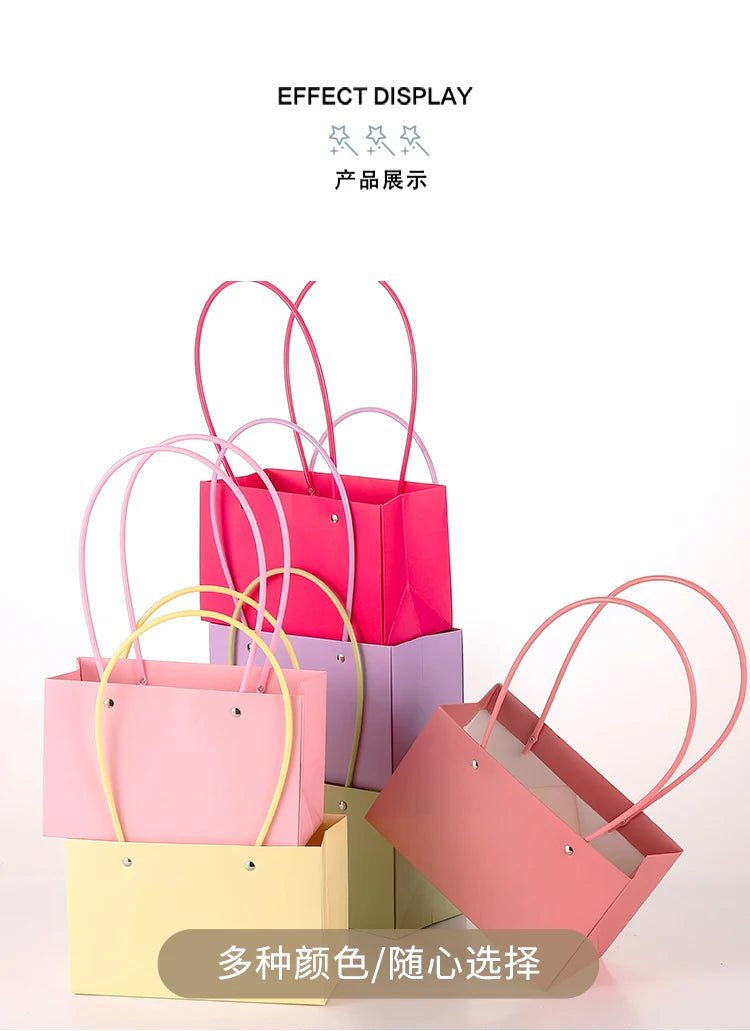 10pcs Christmas Gift Flower Kraft Paper Handbag Flower Arrangement Portable Box Rectangular Trapezoidal Flower Handheld Gift Box