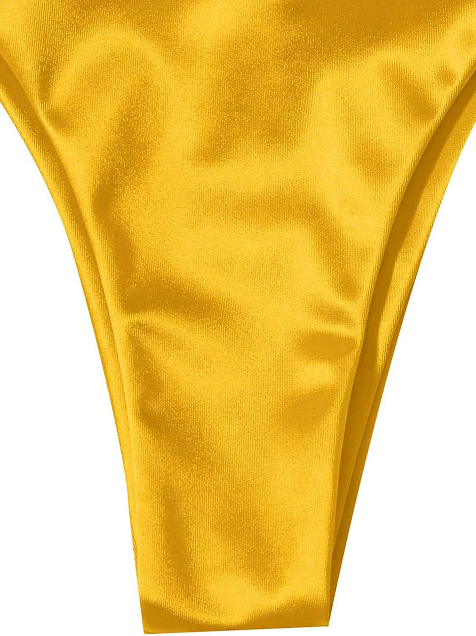 Metallic Halter Triangle Bikini 2023 Swimsuit Women Swimwear Female Bathing Suits Brazilian Thong Micro Bikinis Set Beach Wear