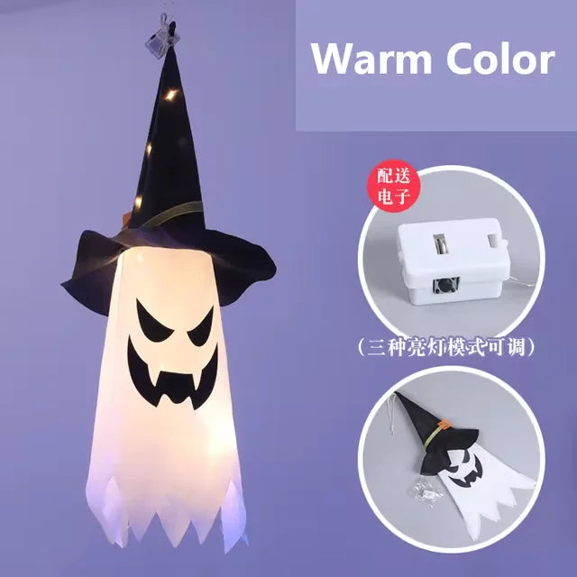 Halloween Courtyard Decorations LED Flashing Wizard Hat Lights Hanging Ghost Halloween Party Decorations Home Bars Horror Props