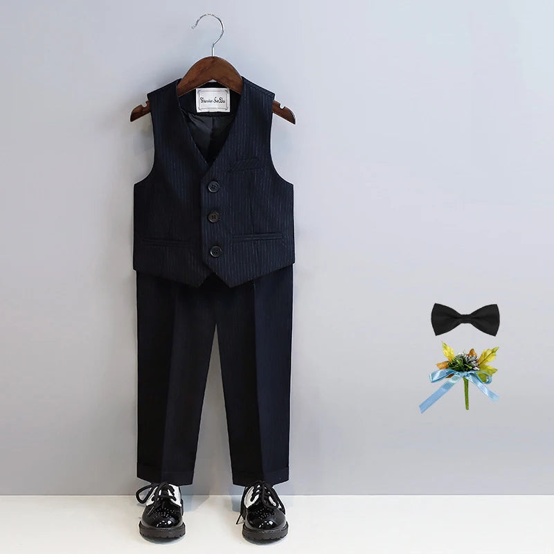 Kids Ceremony Attire blue Fashion Stripe Piano Performance Tuxedo Boys Wedding Suit Formal Children School Uniform Blazer Set