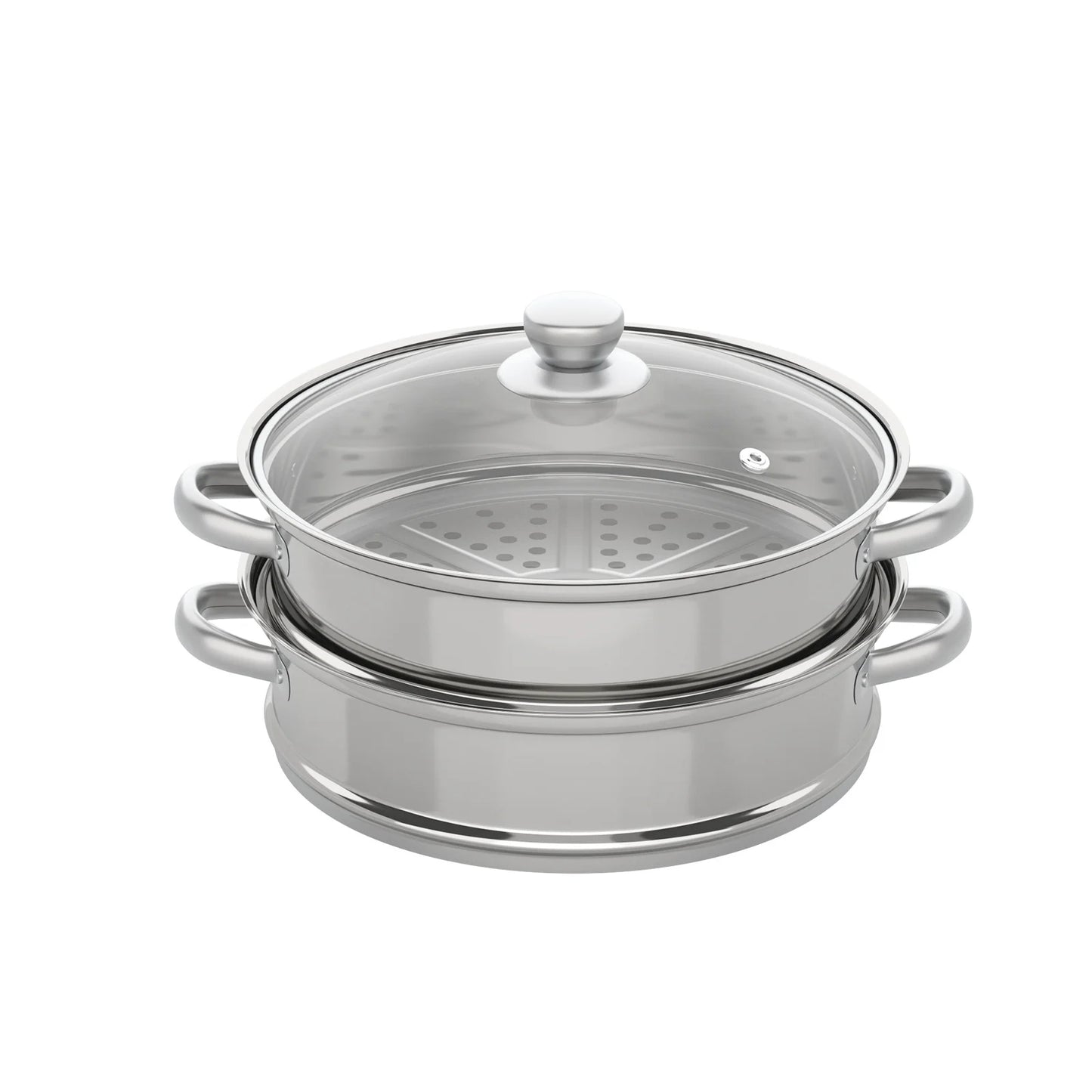 3 Tiers Stainless Steel Steamer 28cm Overlapping Steaming Pot Cookware Kitchen Soup Steamer Cooker Set Silver with Glass Lid