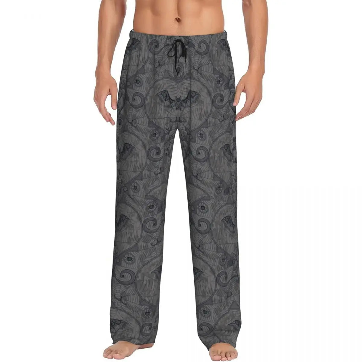 Custom Cute Spooky Halloween Bats Black And Purple Pajama Pants for Men Lounge Sleep Drawstring Sleepwear Bottoms with Pockets
