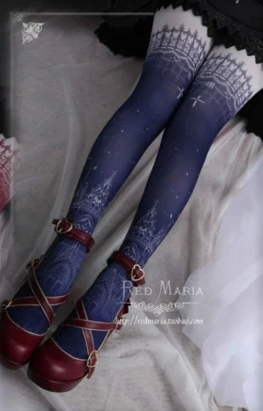 original Lolita Women Stockings Retro Cotton Socks Female Girls Lo Gothic Style Duplex Printing Pantyhose Sweet Tights Leggings