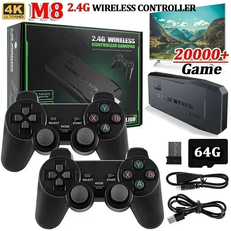 M8 Game Console 20000+ Games 64GB Built-in 2-Player 2.4G Wireless Controllers 4K HD PS1 GBA Video Games Christmas Gift