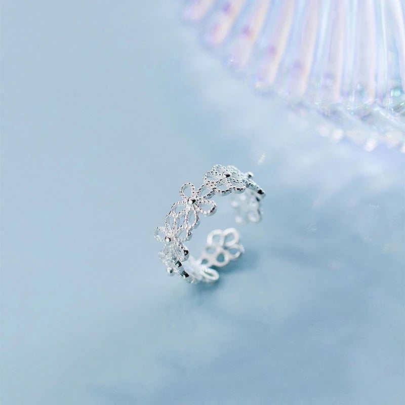 Vintage Rose Flower Rings For Women Korean Style Adjustable  Sakura Princess Finger Ring Bride Wedding Engagement Party Jewelry