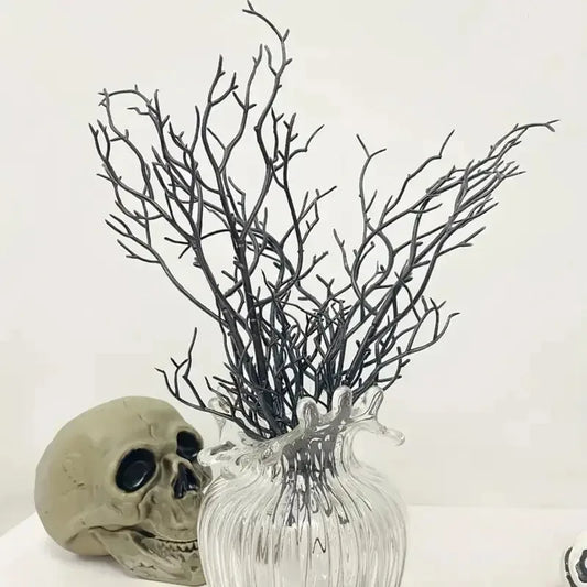 5pcs Black Halloween Artificial Dead Branch Antlers Shape Artificial Plastic Tree Branch Realistic Exquisite