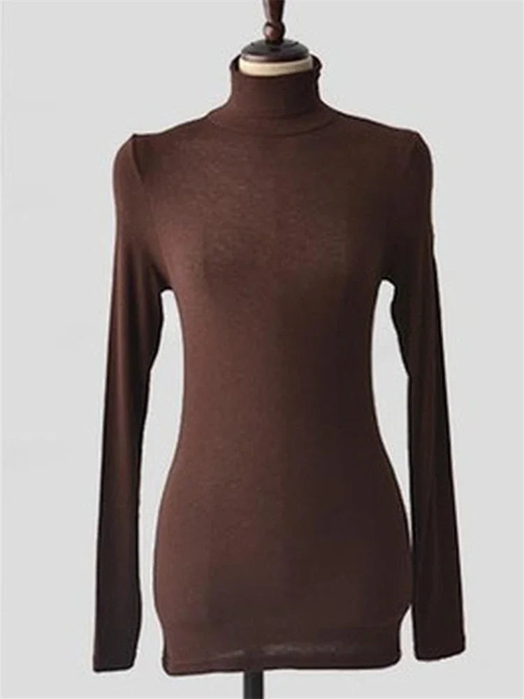T Shirt Women Turtleneck Spring Top Sexy Elasticity T-Shirt Korean Tee Woman Clothes Slim Tshirt Female Skinny Long Sleeve Tops