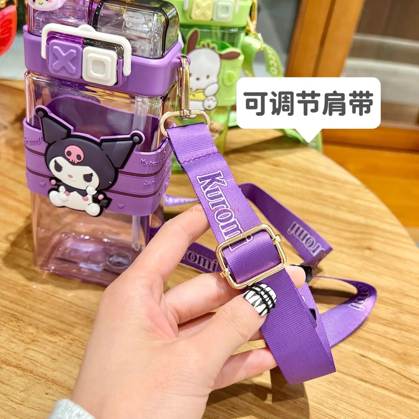 520ml Sanrio Melody Pompompurin Kuromi Cinnamoroll Plastic Bottle Double Drink Cup Students Cartoon Large Capacity Water Bottle