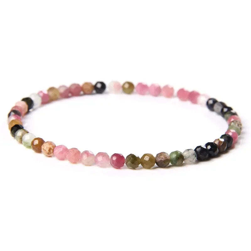 4MM Natural Stone Tourmaline Bracelets For Women Men Crystal Faceted Beaded Bracelet Healing Reiki Handmade Exquisite Jewelry