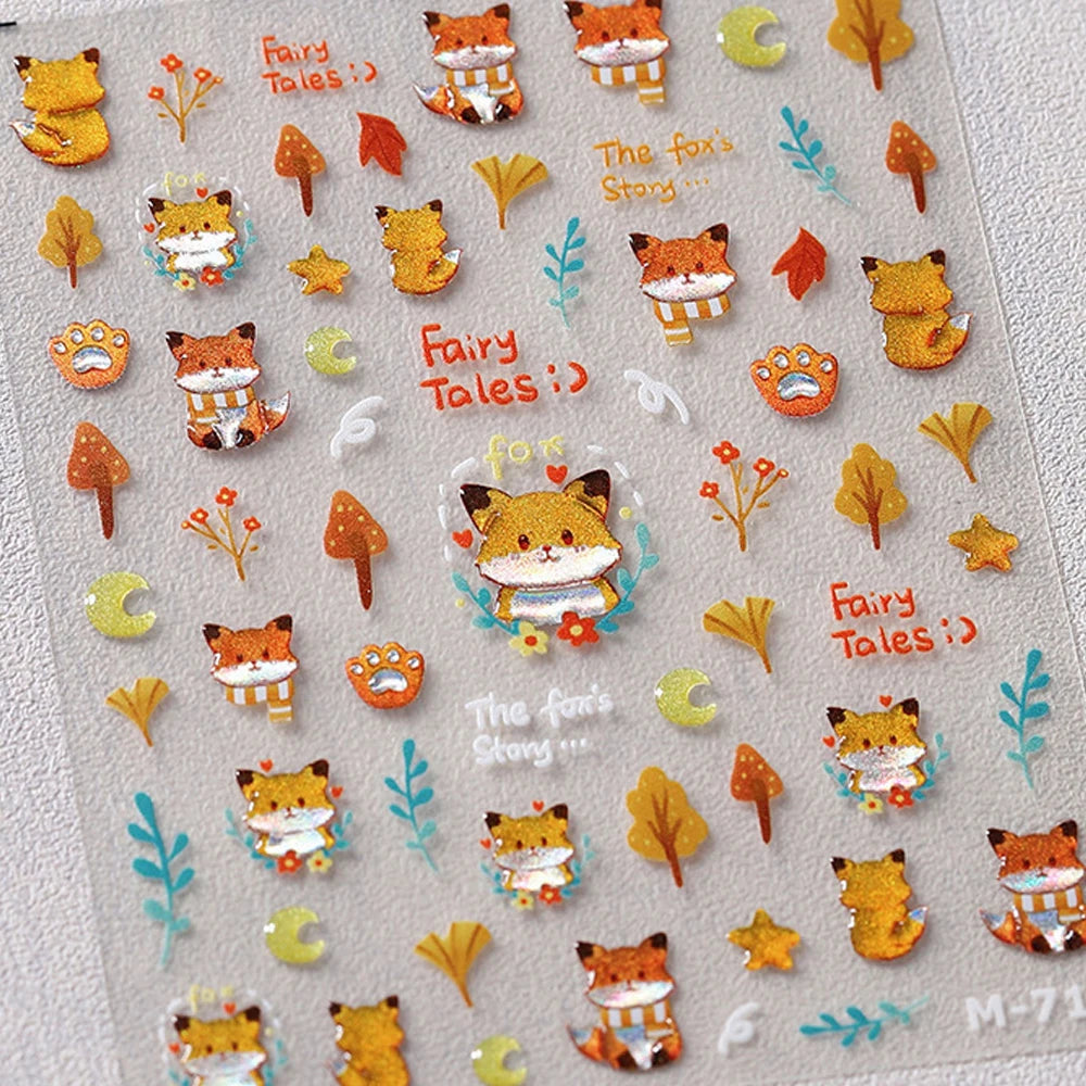 Classic Red Maple Leaves Golden Ginkgo Autumn Harvest 5D Nail Art Sticker Cute Pumpkins Ladybug Mushrooms Adhesive Manicure Deca