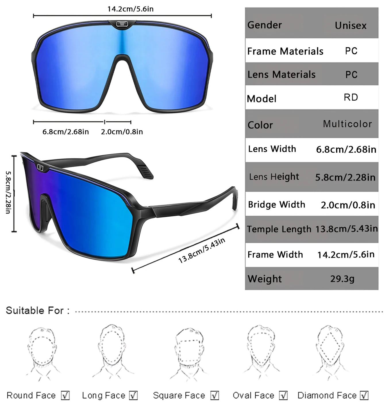 Large Frame Fishing SunGlasses for Men Women Outdoor Sports Windproof Cycling Camping Hiking Driving  Eyewear UV400