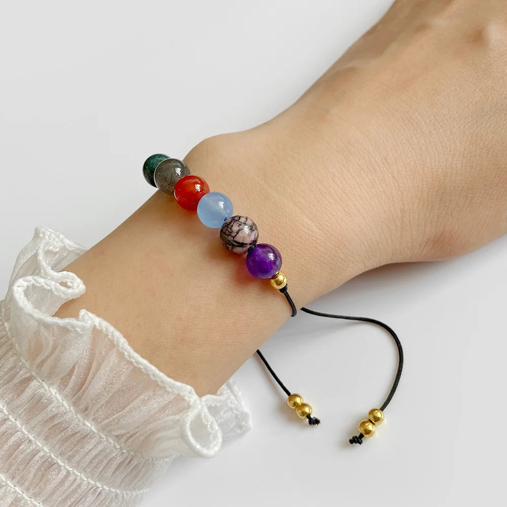 New In Natural Smooth Round Beads Bracelet Healing Protection Reiki Bracelet Labradorite Black Tourmaline Bracelet Bangle Gifts