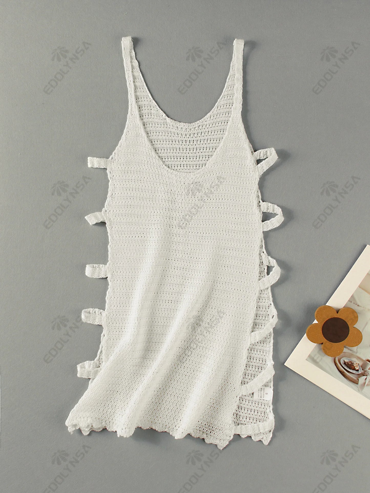 Women's Sexy U Neck Sleeveless Knit Horizontal Stripes Side Cut Out Beach Mini Dress 2025 Summer Beachwear Swimsuit Cover Up K90