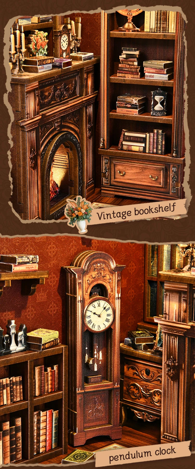 DIY Book Nook Kit Figurines Miniature Booknook Wooden Doll House 3D Puzzle Bookshelf  Dollhouses Toy For Birthday Christmas Gift