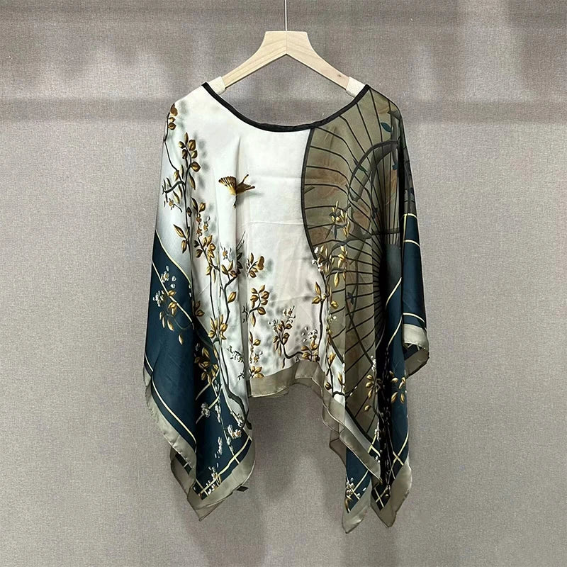 2024 Shawls Summer Beach Sexy Women Fashion Print Chiffon Smock Bikini Cover Up Loose Blouse Sunscreen Comfortable Poncho Hot