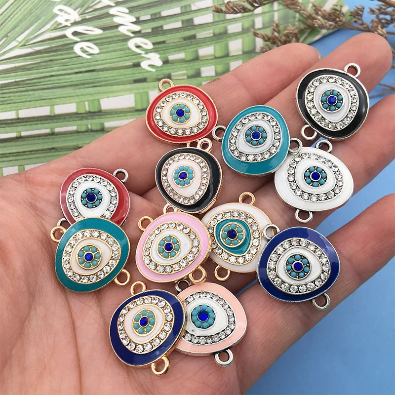 KC 2 Holes Connector Rhinestone Evil Eye Charm For Jewelry Making DIY Bracelet Necklace Bangle Accessories Supplies Wholesale
