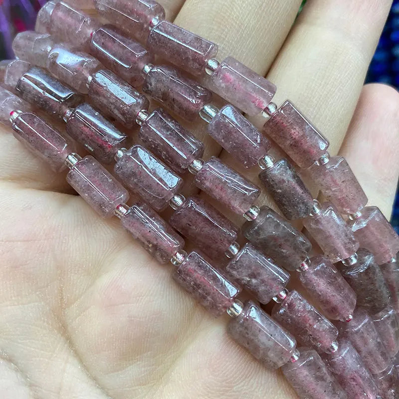 Natural Tourmaline Apatite Emerald Agates Amethysts Jades Cylinder Stone Spacer Beads for Jewelry Making DIY Bracelet 7.5inch