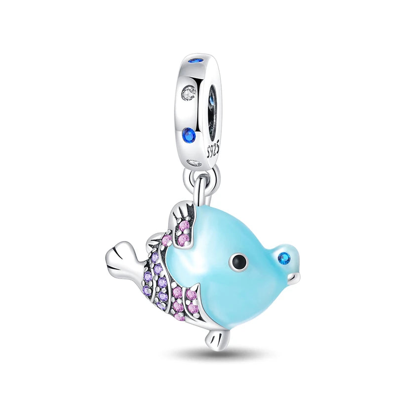 New 100% 925 Sterling Silver Ocean Luminous Sea Turtle Dolphin Octopus Charms Beads Fit Qikaola Original Bracelets DIY Jewelry