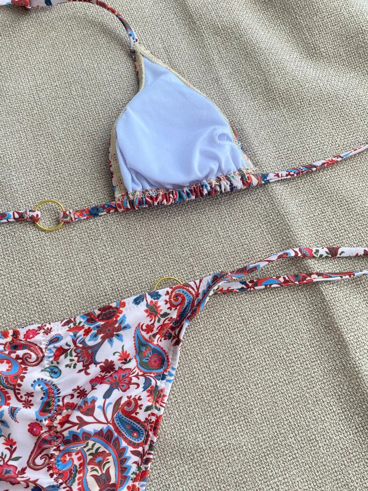 Miyouj Bandage Bikinis Sexy Swimwear Women Swimsuit Triangle Bikini Sets 2025 Bathing Suits Micro Thong Print Swimsuits