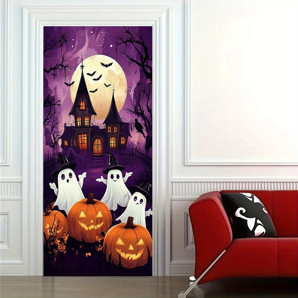 2D FLAT banner background fabric banner Party decoration Halloween door frame Pumpkin and bat pattern, party decoration banner