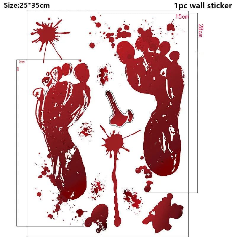 Halloween Window Bathroom Decor Horror Bloodstain Wall Sticker Bloody Handprint and Footprint Wall Decal Haunted House Decor