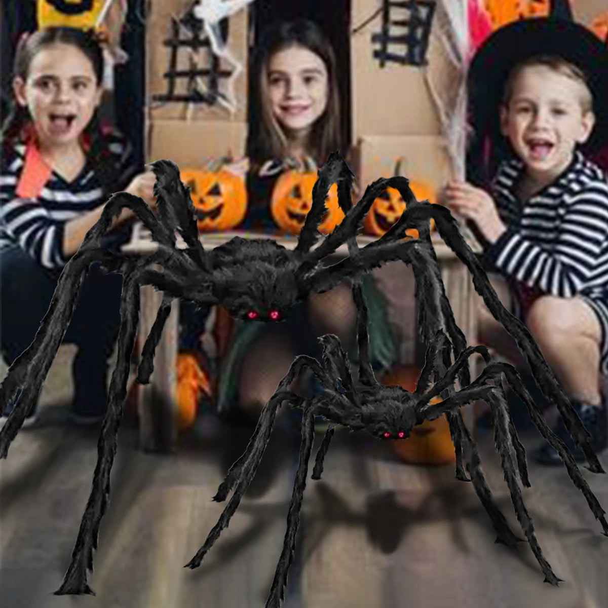 75/125cm Giant Black Spider Halloween Party Decor for Home 2025 Outdoor Haunted House Ornament Trick or Treat Big Black Spider