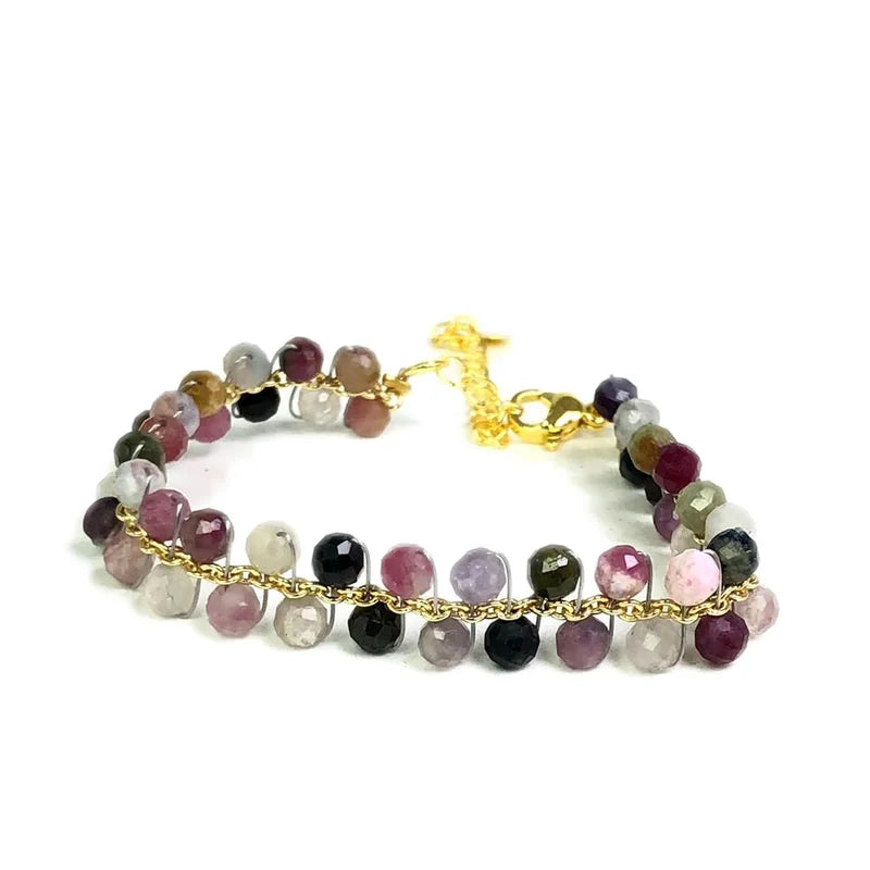 natural multifaceted 3-4mm stone Tourmaline garnet crystal quartz bracelet Women Jewelry Party /Wedding Luxury Gift Set Handwork