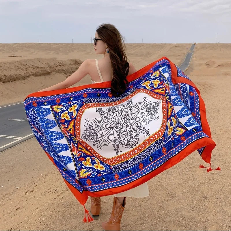 Travel Beach Sunscreen Scarves for Women Bikini Large Sarong Wrap Scarf Brazilian Swimsuit Bathing Cover-ups 17 Styles 90x180cm