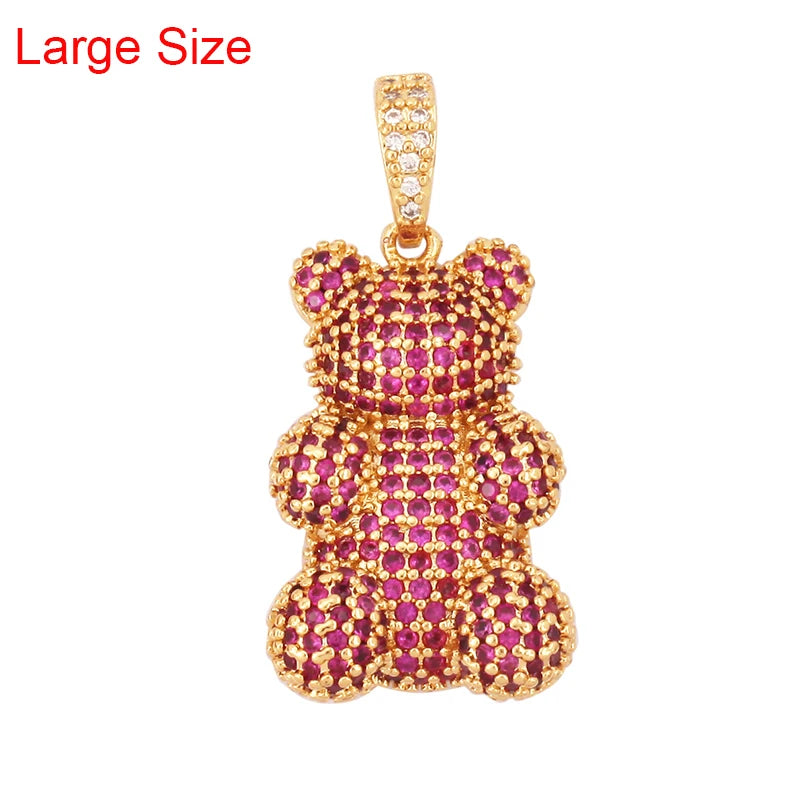 Luxury Fine Inlaid Rainbow Cubic Zirconia Charm Pendant,Cute Bear Jewelry Necklace Bracelet Making Wholesale Supplies M85