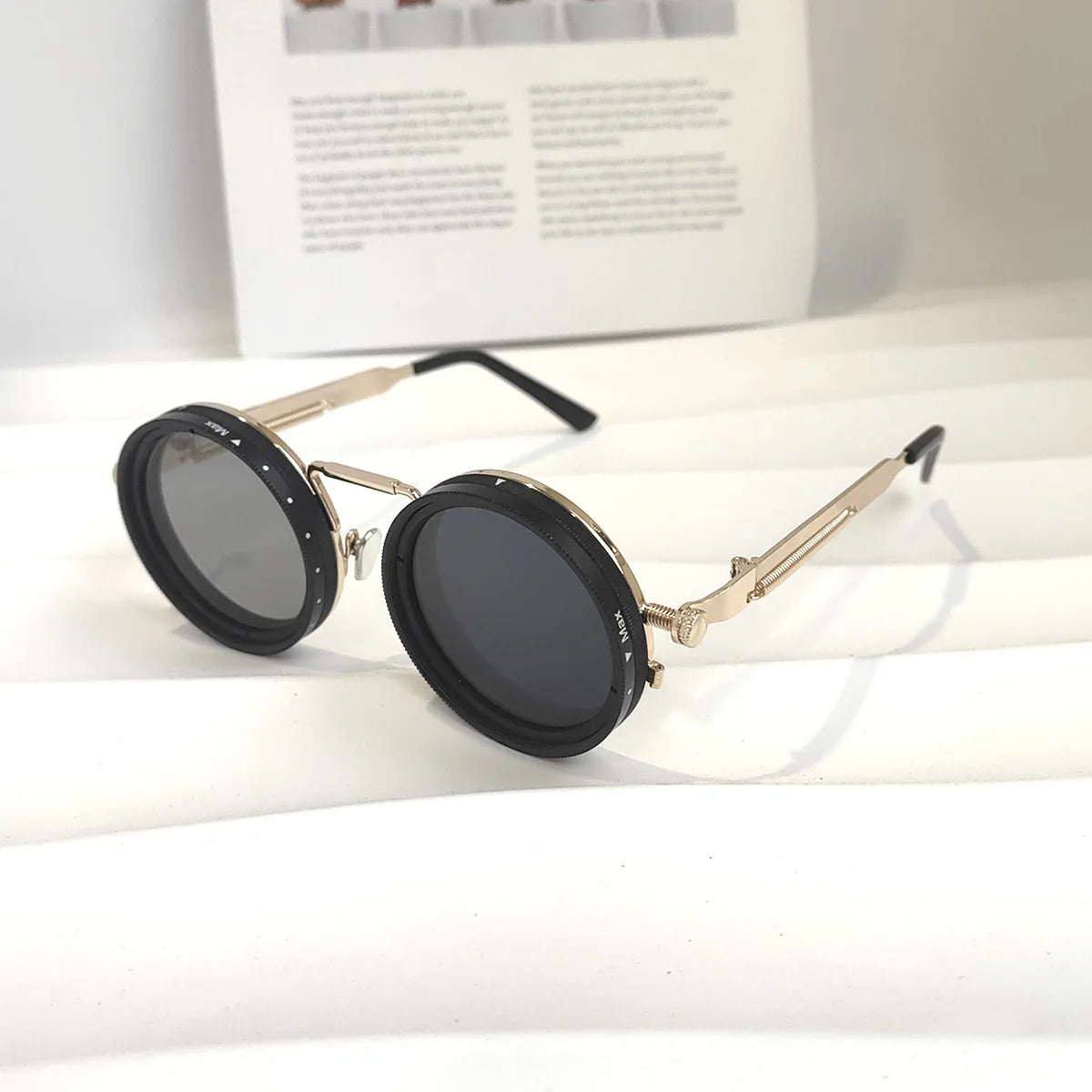 KLASSNUM ND Sunglasses Dimming Glasses Men Outdoor Polarized Sun Glasses Retro Punk Round Frame Women ND9 Tint Eyepiece New In