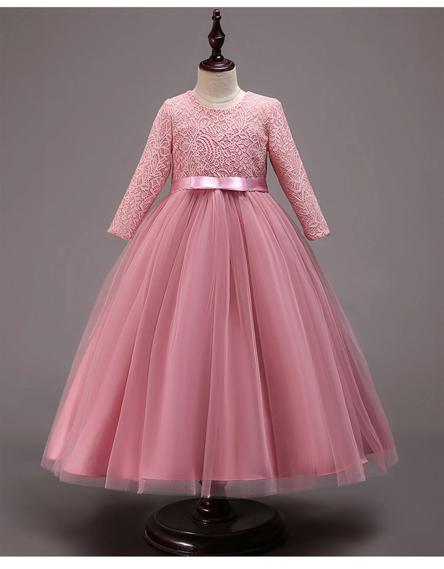 Little Big Girls Spring 3/4 Sleeves Lace Flower Girl Birthday Party Holiday Long Dress KLS1660