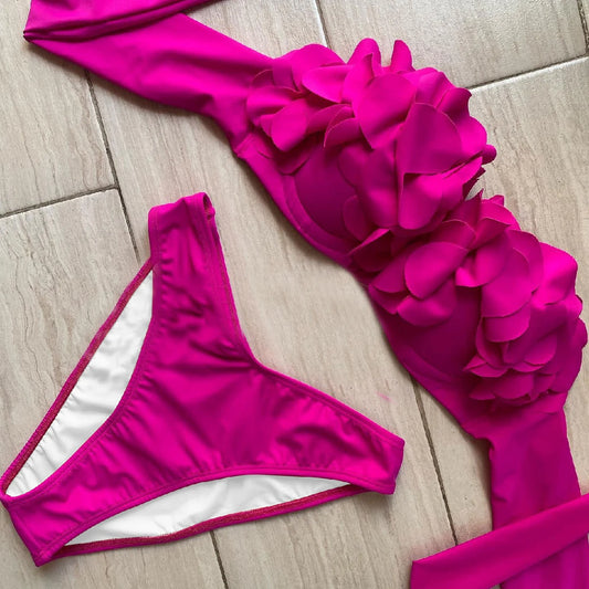 Sexy Push Up Two Pieces Swimwear Hight Waist Bikini Sets Women Swimwear New Printed Ruffle Bandage Bathingsuit Beach Wear 2024