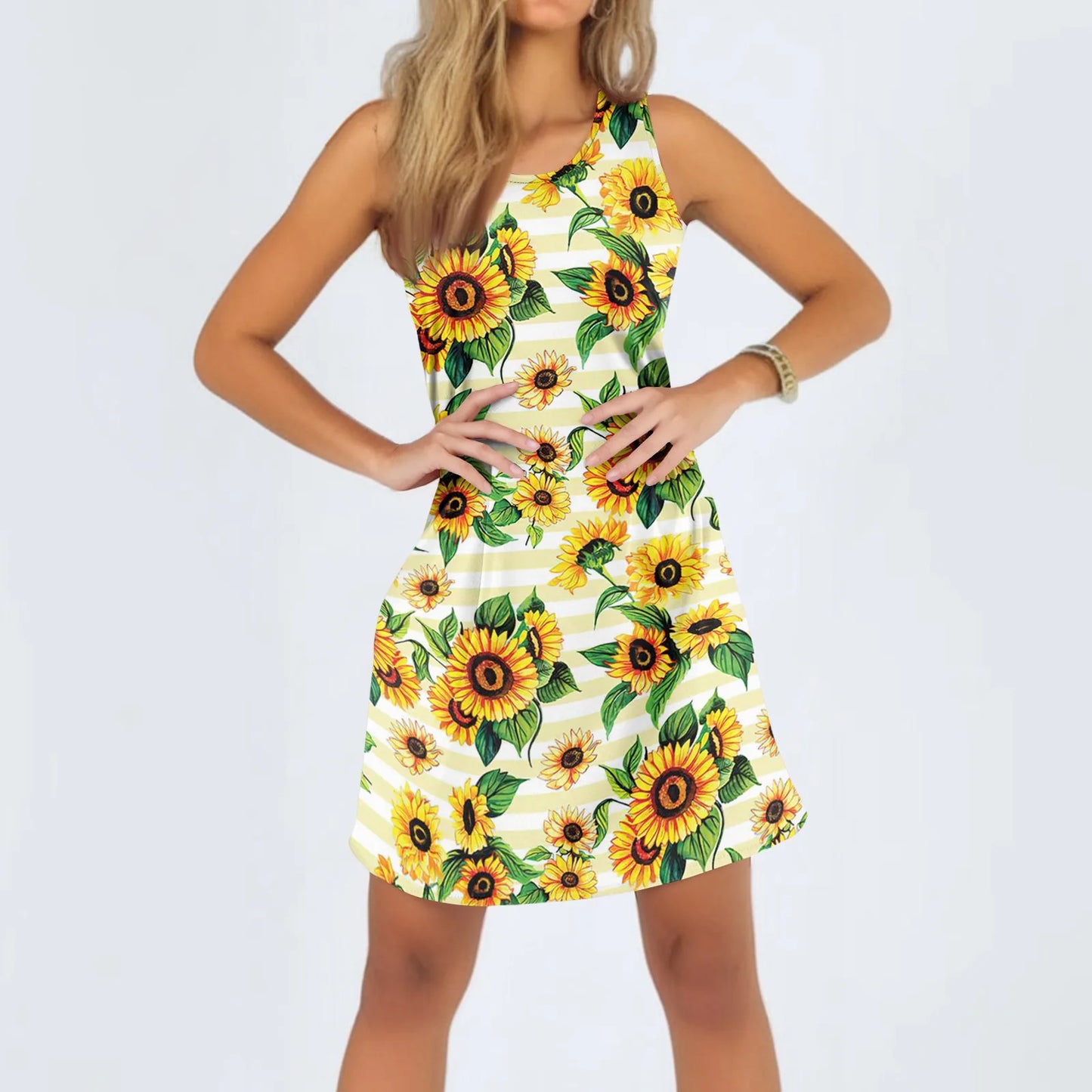 Women'S Fashion Casual Print Round Neck Sleeveless Dress Elegant Casual Women'S Dresses Vestido Feminino Vestidos Mujer ﻿