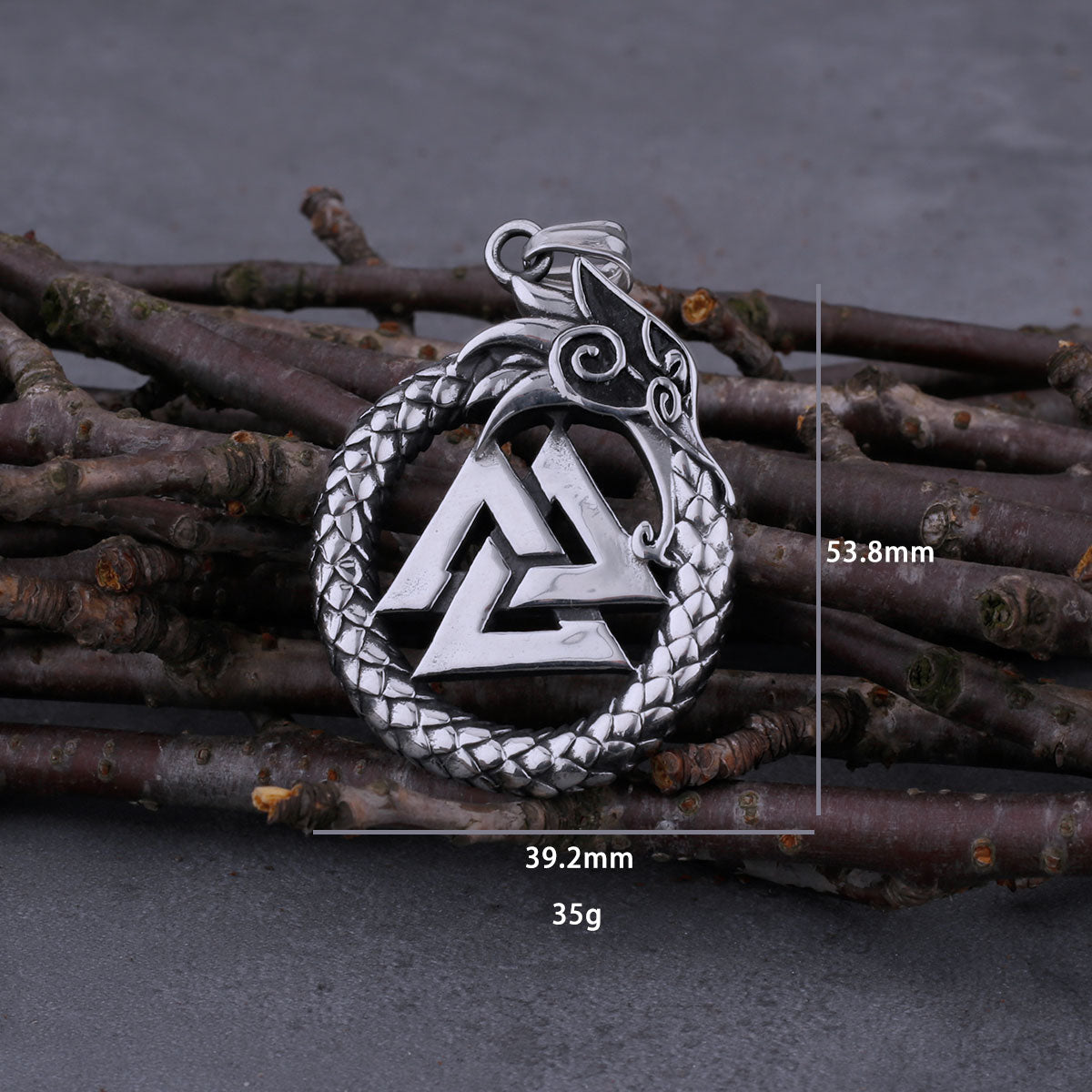 Vikings Never Fade Self-Devourer Ouroboros Valknut Rune Amulet Necklace Men's Dragon Stainless Steel Pendant Jewelry As Gift