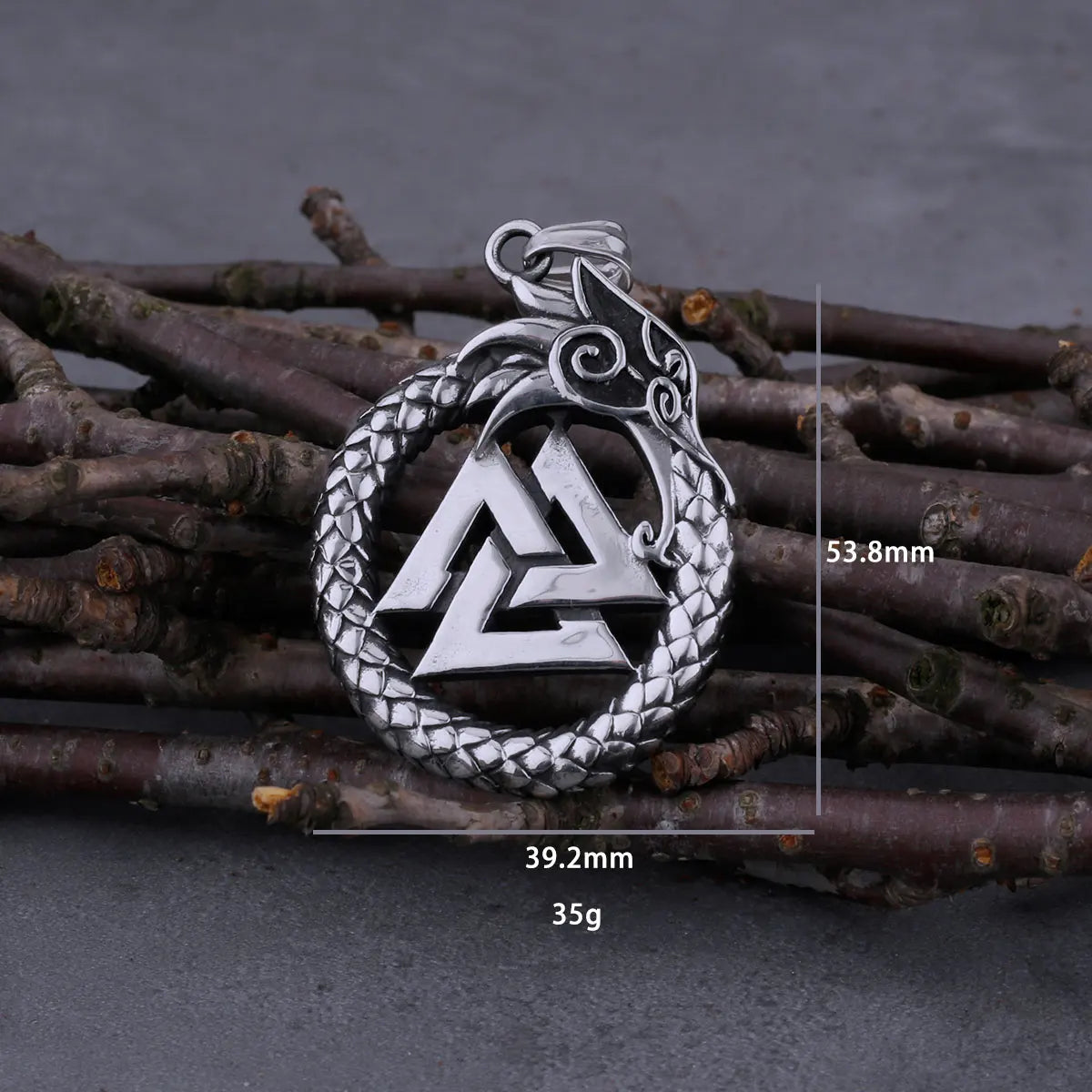 Vikings Never Fade Self-Devourer Ouroboros Valknut Rune Amulet Necklace Men's Dragon Stainless Steel Pendant Jewelry As Gift