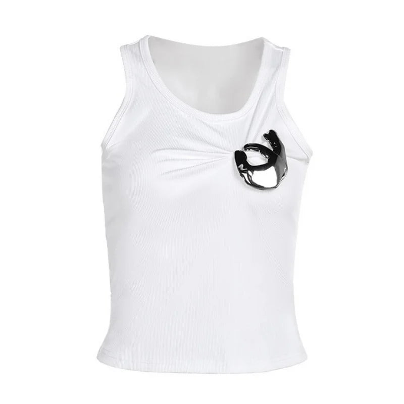 Sequined Tank Top Women Edgy Clothes Y2k Accessories Sleeveless Ropa De Mujer Solid Color Camison Verano Slim Fit Streetwear