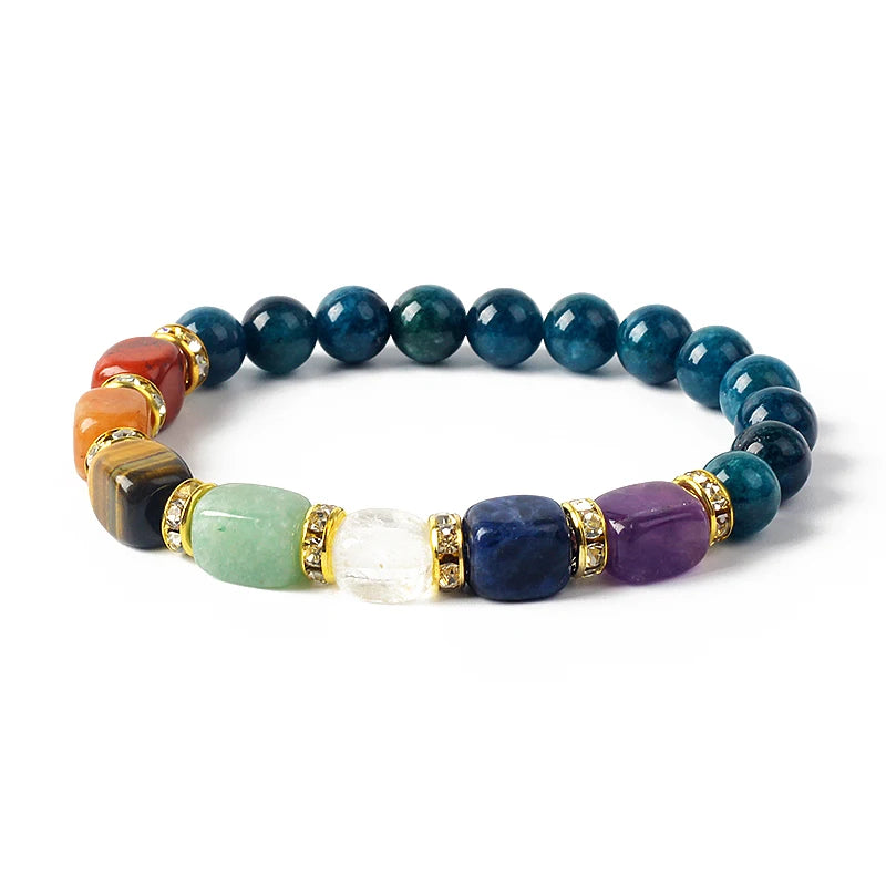 Natural Stone 7 Chakra Bracelets Reiki Healing Energy Hematite Tiger Eye Beaded Elastic Bracelets for Women Girls Yoga Jewelry