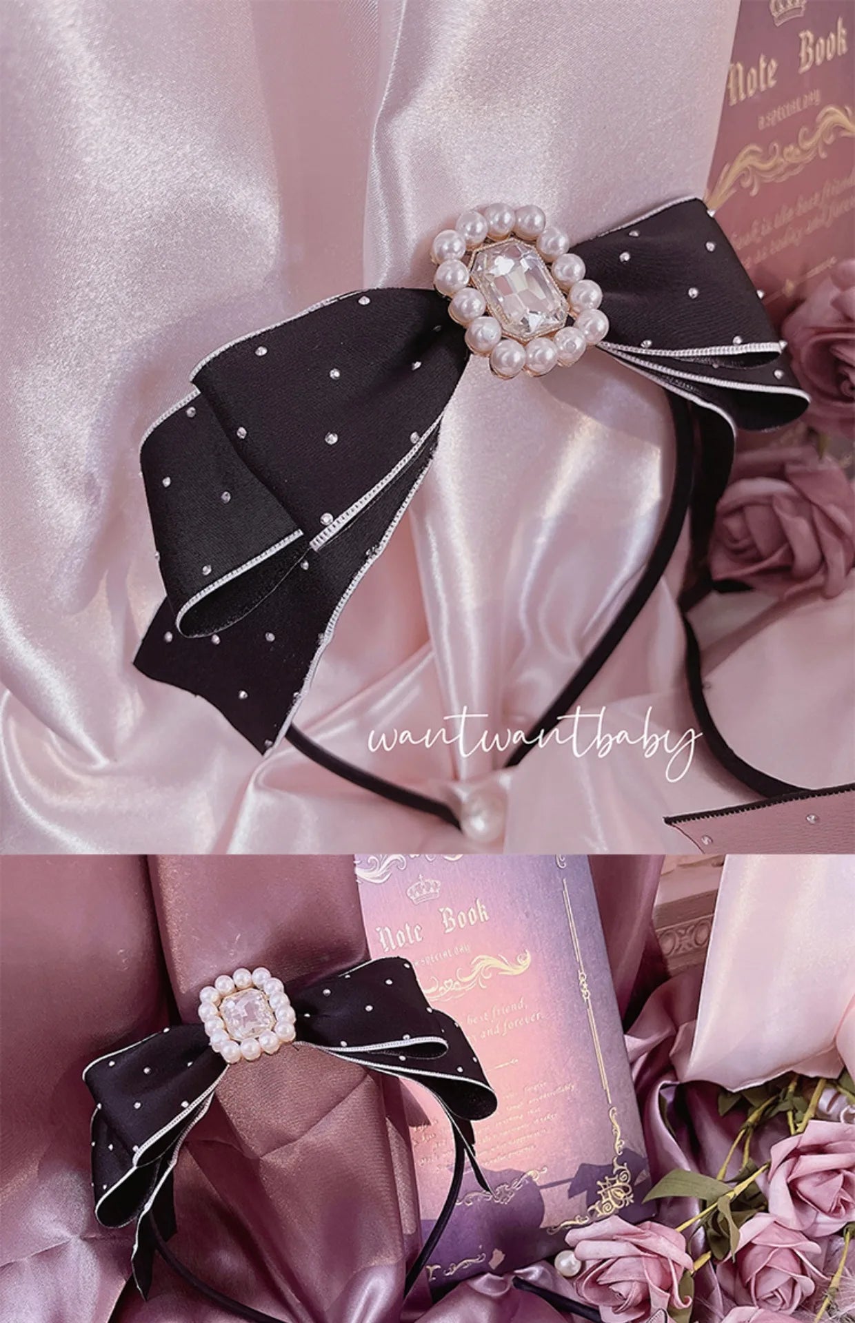 Sweet Cute Hairbands Japanese Style Lolita Headwear Rhinestone Pearl Polka Dot Bownot Headdress Tiaras for Girl Accessories