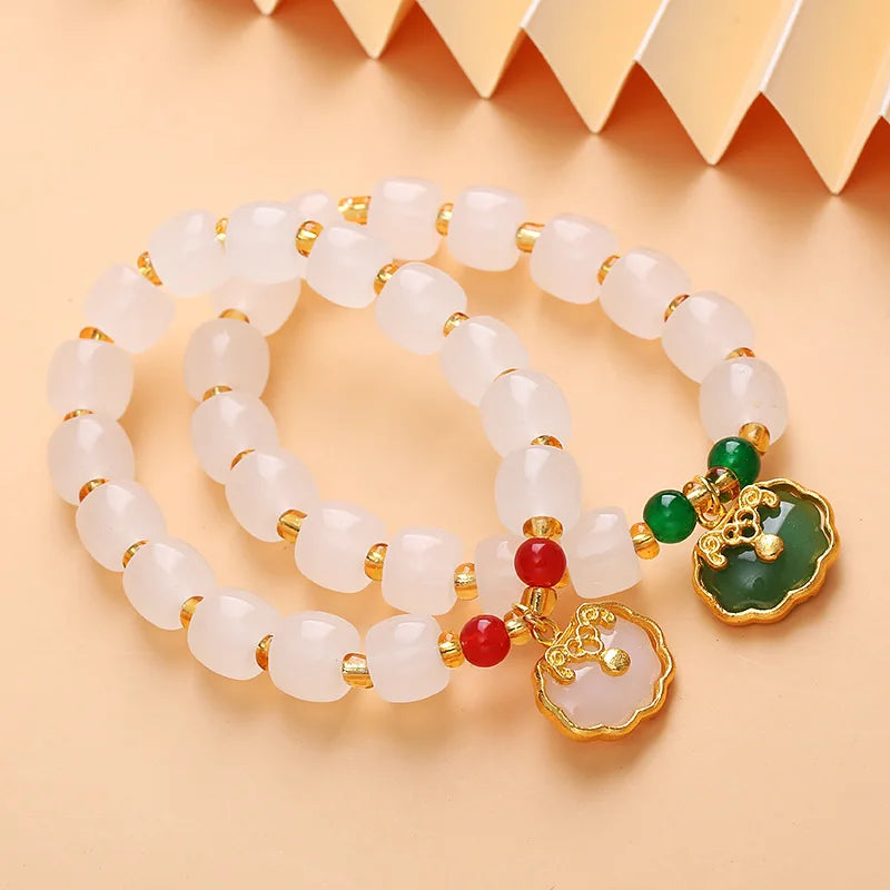 Natural White Opal Lucky Wealth Gelang Bracelet Beaded Bracelet Charm Lucky Wealth Bracelet for Men and Women Trendy Jewelry