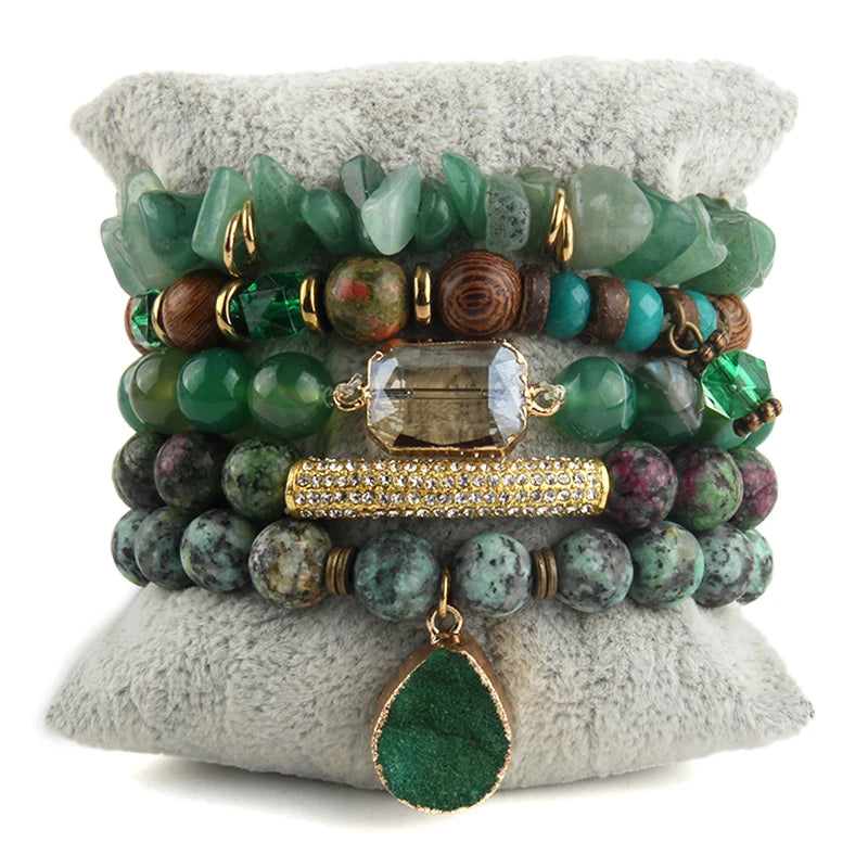 RH Fashion Bohemia Jewelry Accessory Stone/Glass Beaded Multi Stack Stretch Bracelets Set For Women Gift