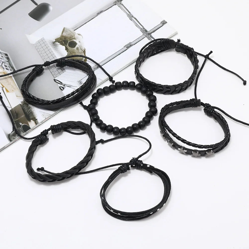 Bracelet for Men Fashion Pop Pentagram Beaded DIY Bracelet Set Stud Accessories Men's Punk Street Bracelet Retro Charm Bracelet