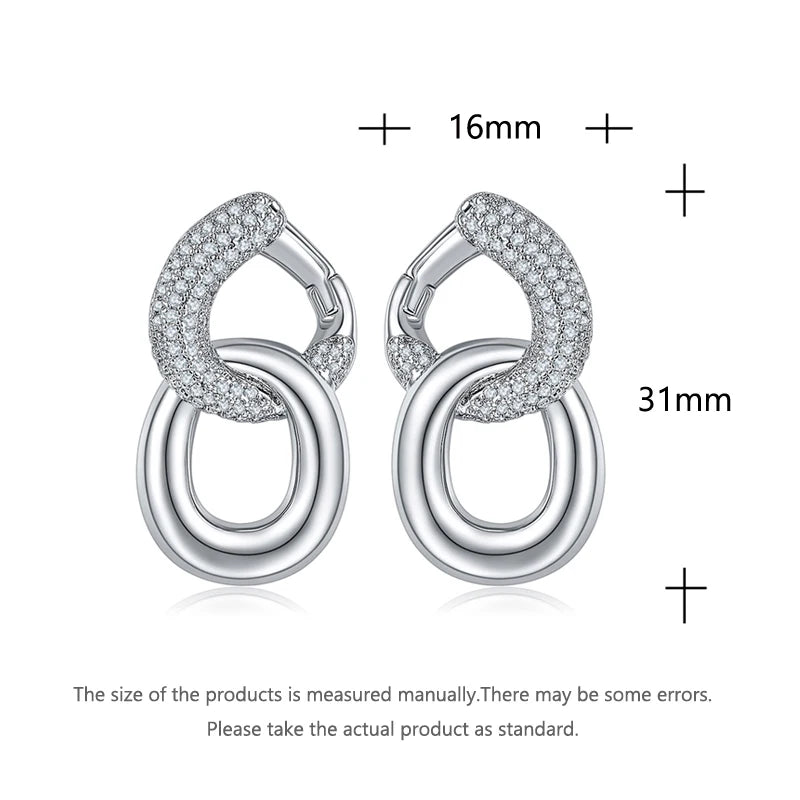 925 Sterling Silver Luxury Clear Cubic Zircon Chain Drop Earrings Women Girls Engagement Party Fashion Jewelry Gift