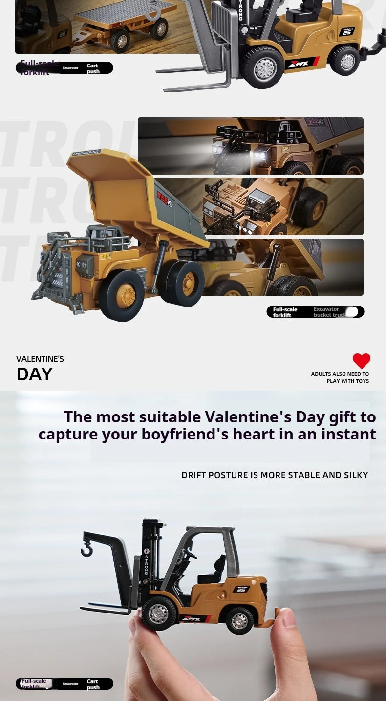 1/64 RC Car Alloy Mini RC Forklift Engineering Vehicle 2.4G Full Scale Mobile Phone RC Excavator Dumper Christmas Gift In stock